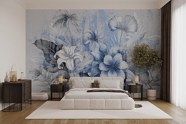 Fotomurales Serena composición floral en tonos azules