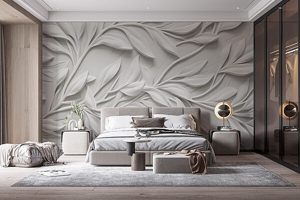 Pared blanca con hojas Fotomurales Pared blanca con hojas