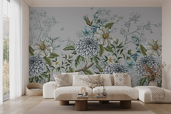 Elegante diseño floral con tonos apagados Fotomurales Elegante diseño floral con tonos apagados