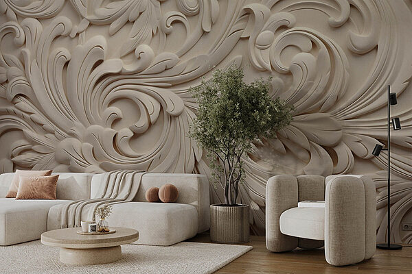 Pared blanca con remolinos y espirales Fotomurales Pared blanca con remolinos y espirales