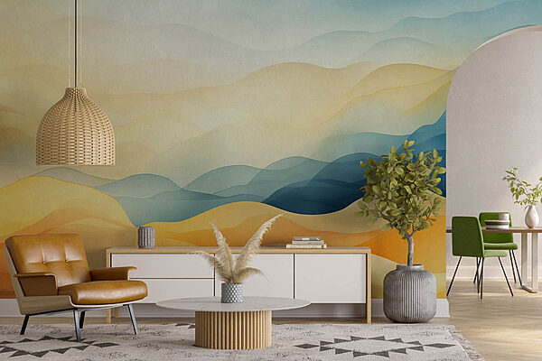 Fotomurales Colinas coloridas con tonos azules y amarillos