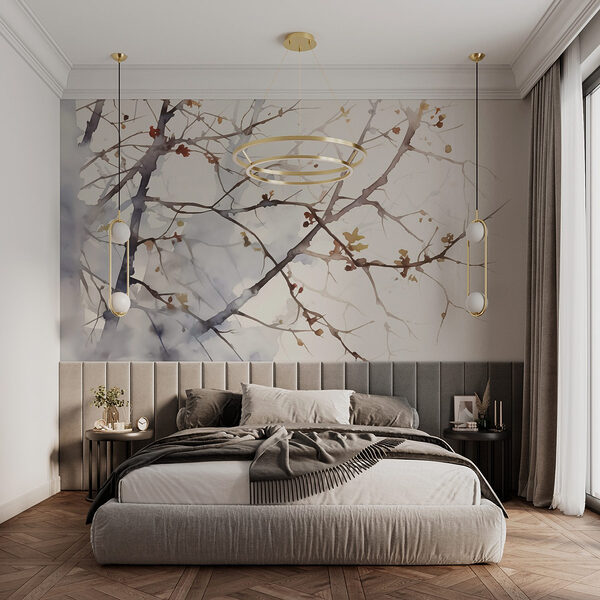 Fotomurales Acuarela de una rama de árbol con hojas