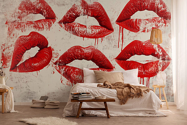 Grupo de labios rojos con goteo de sangre Fotomurales Grupo de labios rojos con goteo de sangre