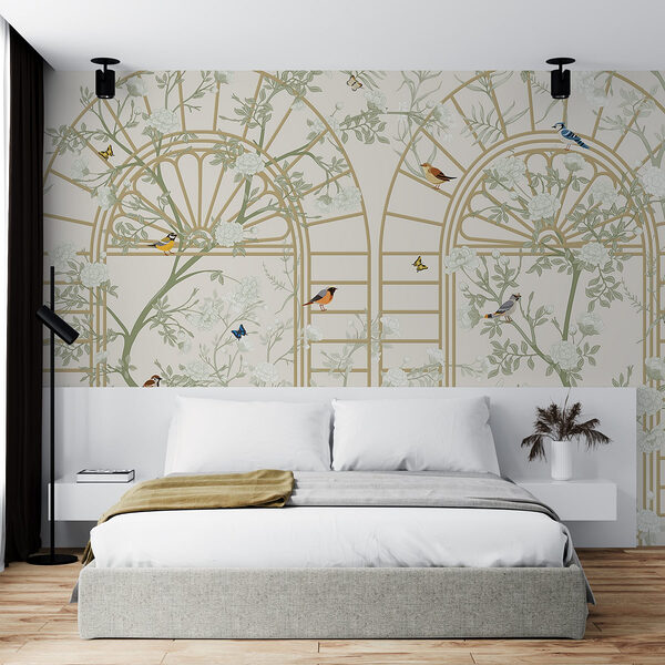 Papel pintado con una escalera y pájaros Fotomurales Papel pintado con una escalera y pájaros