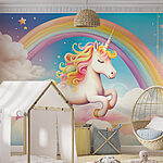 Fotomurales Unicornio con arco iris y nubes