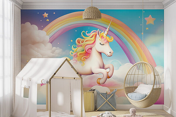 Unicornio con arco iris y nubes Fotomurales Unicornio con arco iris y nubes
