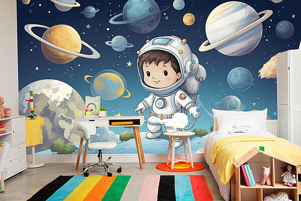 Dibujo animado de un niño con traje espacial Fotomurales Dibujo animado de un niño con traje espacial