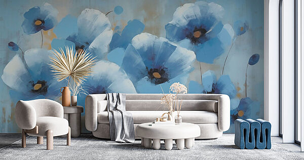 Pintura de flores azules Fotomurales Pintura de flores azules