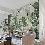 Fotomurales Papel pintado con plantas y pájaros tropicales