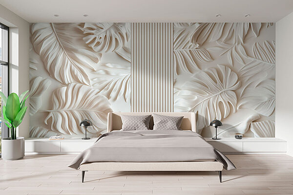 Pared blanca con hojas Fotomurales Pared blanca con hojas