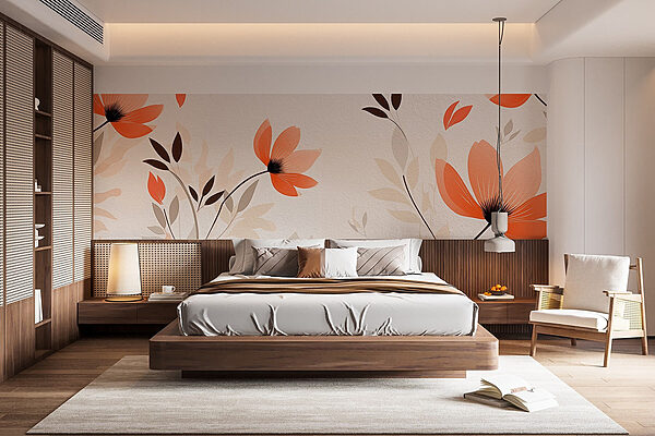 Papel pintado con flores y hojas Fotomurales Papel pintado con flores y hojas