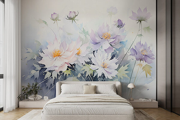 Pintura de flores sobre fondo blanco Fotomurales Pintura de flores sobre fondo blanco