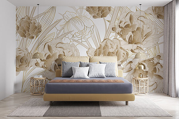Elegante diseño floral en tonos suaves Fotomurales Elegante diseño floral en tonos suaves