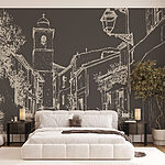 Fotomurales Dibujo de una calle con edificios y un campanario