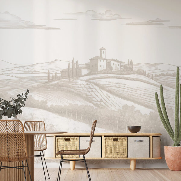 Paisaje con una casa y campos Fotomurales Paisaje con una casa y campos
