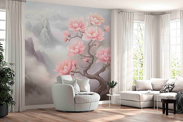 Árbol con flores rosas Fotomurales Árbol con flores rosas