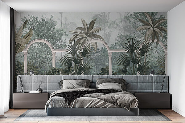 Papel pintado con palmeras y un balcón Fotomurales Papel pintado con palmeras y un balcón