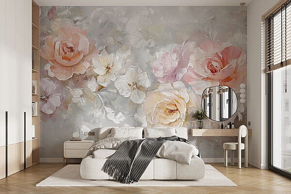 Pintura de flores sobre una superficie blanca Fotomurales Pintura de flores sobre una superficie blanca
