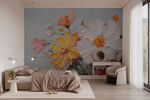 Pintura de flores sobre una superficie blanca Fotomurales Pintura de flores sobre una superficie blanca
