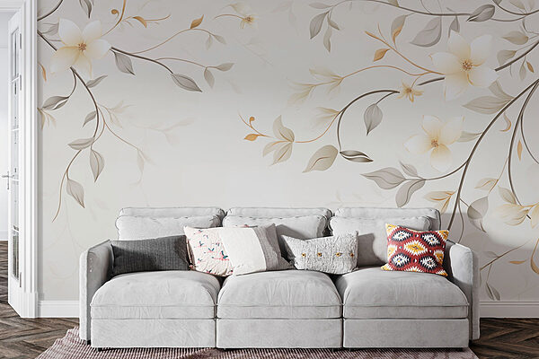 Diseño floral en blanco y marrón Fotomurales Diseño floral en blanco y marrón