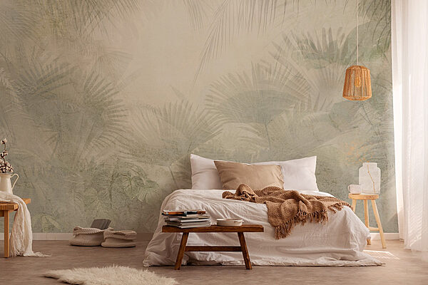 Fondo blanco con hojas de palmera Fotomurales Fondo blanco con hojas de palmera