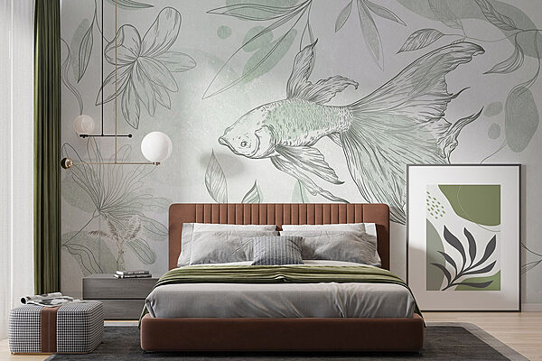 Fotomurales Peces y plantas en una pared