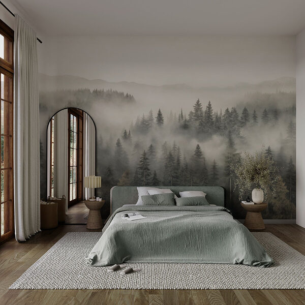 Fotomurales Fotomurales Bosque con niebla y montañas (SKU: w03524)