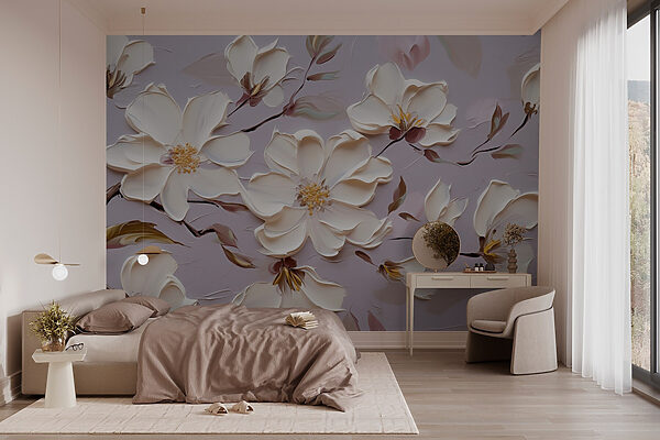 Fotomurales Pintura de flores blancas