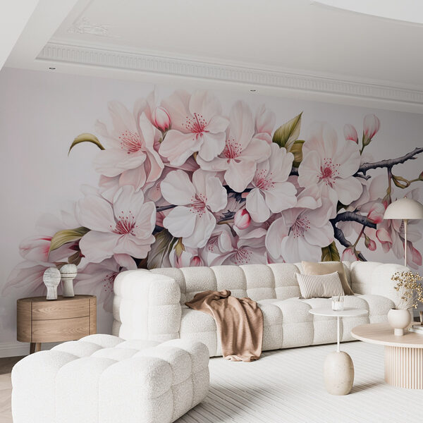 Fotomurales Pintura de flores blancas sobre una rama