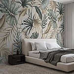 Fotomurales Hojas tropicales sobre fondo beige