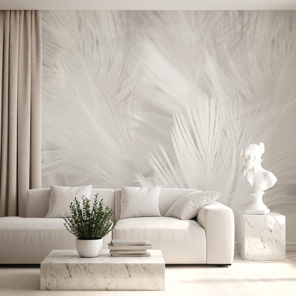 Fotomurales Plumas blancas sobre una superficie blanca