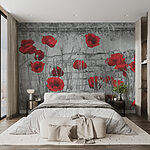 Fotomurales Amapolas rojas contra una pared con textura
