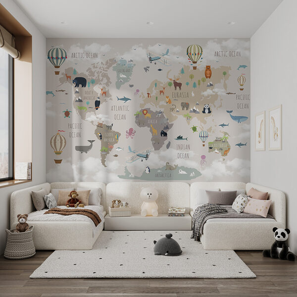 Fotomurales Globo aerostático con banderas
