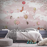 Fotomurales Animales flotando con globos de colores