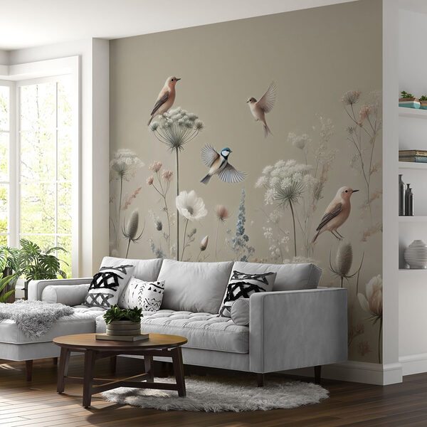 Fotomurales Pájaros en flores y plantas