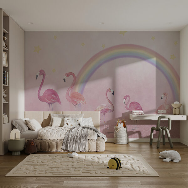 Fotomurales Flamenco rosa sobre fondo rosa