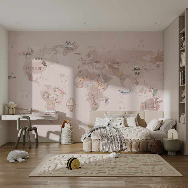 Fotomurales Mapa del mundo con animales