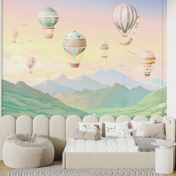 Fotomurales Globo aerostático con banderas