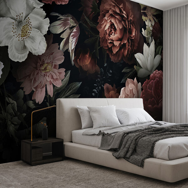 Fotomurales Elegancia floral oscura con belleza floreciente