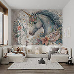 Fotomurales Encantador unicornio adornado con flores
