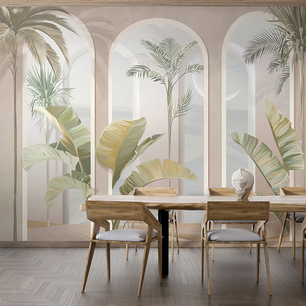 Ventanas arqueadas con plantas tropicales Fotomurales Ventanas arqueadas con plantas tropicales