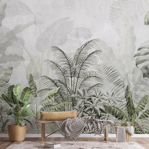 Fotomurales Exuberante vegetación con hojas tropicales