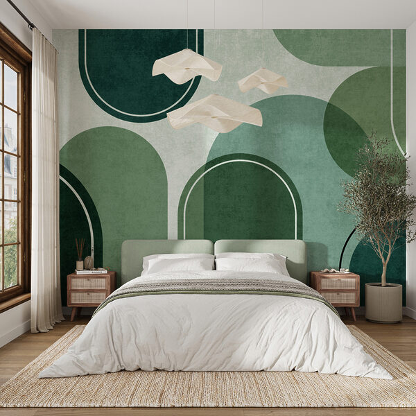 Fotomurales Fondo verde y blanco con óvalos y óvalos
