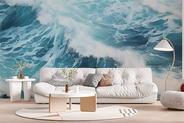 Olas rompiendo olas con espuma blanca y espumosa Fotomurales Olas rompiendo olas con espuma blanca y espumosa