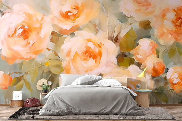 Pintura de flores sobre una superficie blanca Fotomurales Pintura de flores sobre una superficie blanca