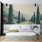 Fotomurales Pintura de un paisaje con árboles y flores