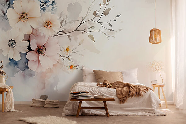 Pintura de flores sobre fondo blanco Fotomurales Pintura de flores sobre fondo blanco