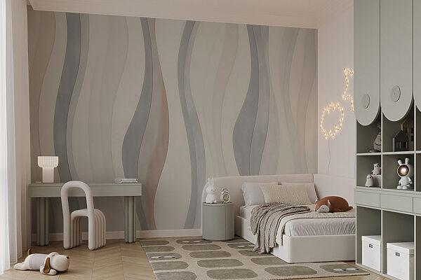 Papel pintado blanco y gris con líneas onduladas Fotomurales Papel pintado blanco y gris con líneas onduladas