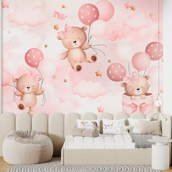 Grupo de ositos de peluche sosteniendo globos Fotomurales Grupo de ositos de peluche sosteniendo globos