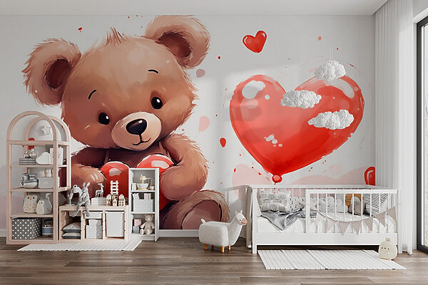 Osito de peluche con un corazón en la mano Fotomurales Osito de peluche con un corazón en la mano